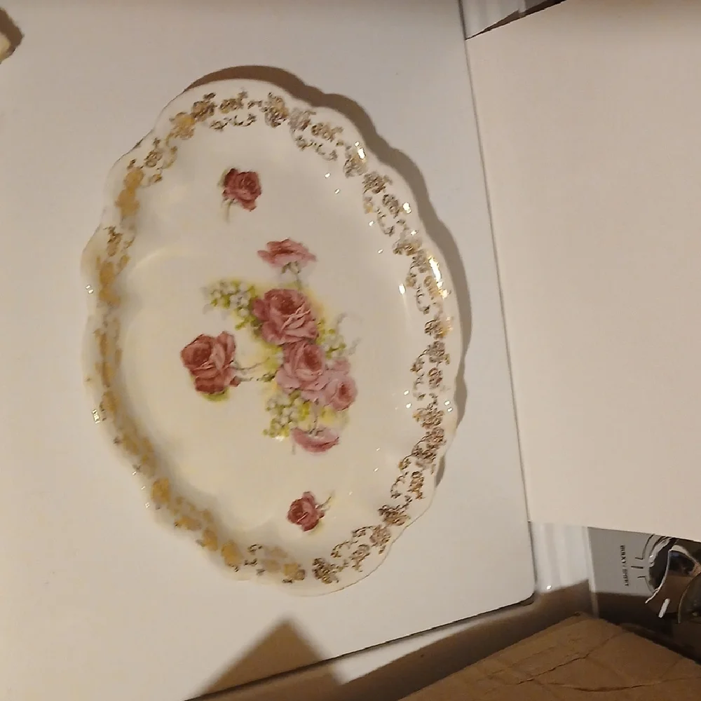 Vintage Homer Laughlin Floral Serveware with Gold Accents Platter